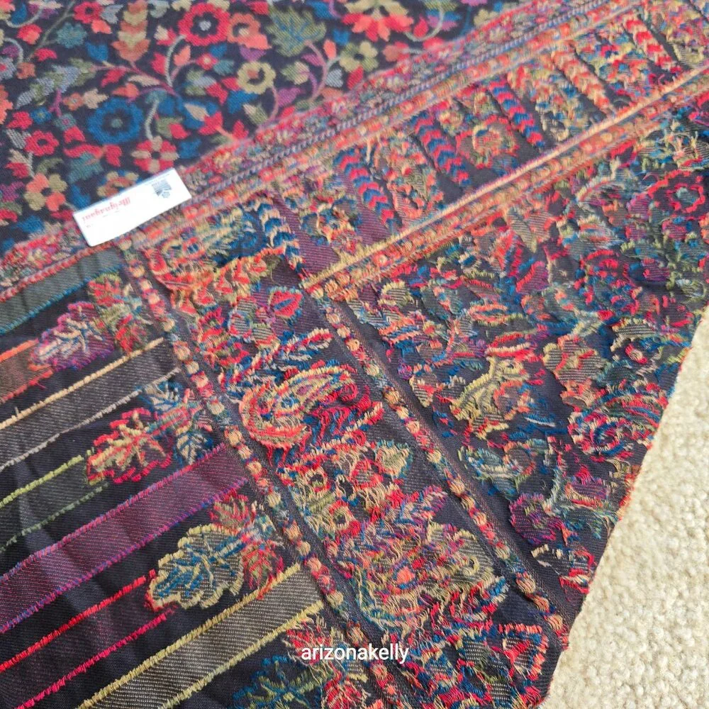 NWT Wool Scarf Jacquard Embroidered Colorful Mrignayani